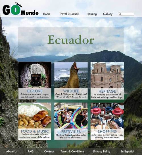 Una página web simulada de guía de viaje, diseñada por mí mismo