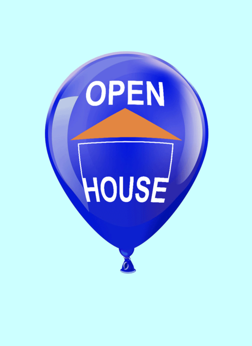 The open house icon displayed digitally on a balloon